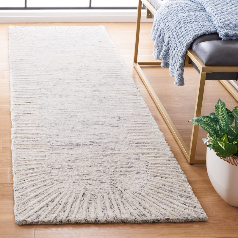 SAFAVIEH Handmade Abstract Deema Modern Wool Rug - 2'3" x 8' Runner - Grey/Ivory - Runner