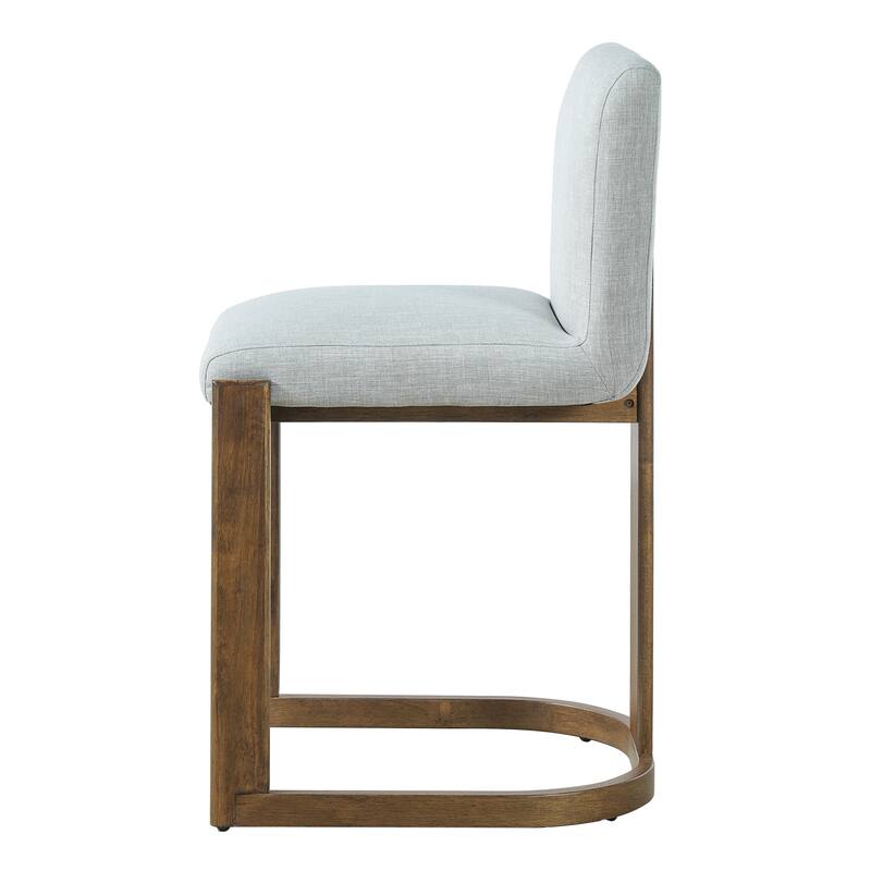 Christopher Knight Home - Modern Linen Upholstered Counter Height Bar Stools with Solid Wood Legs & Square Backrest, Set of 2