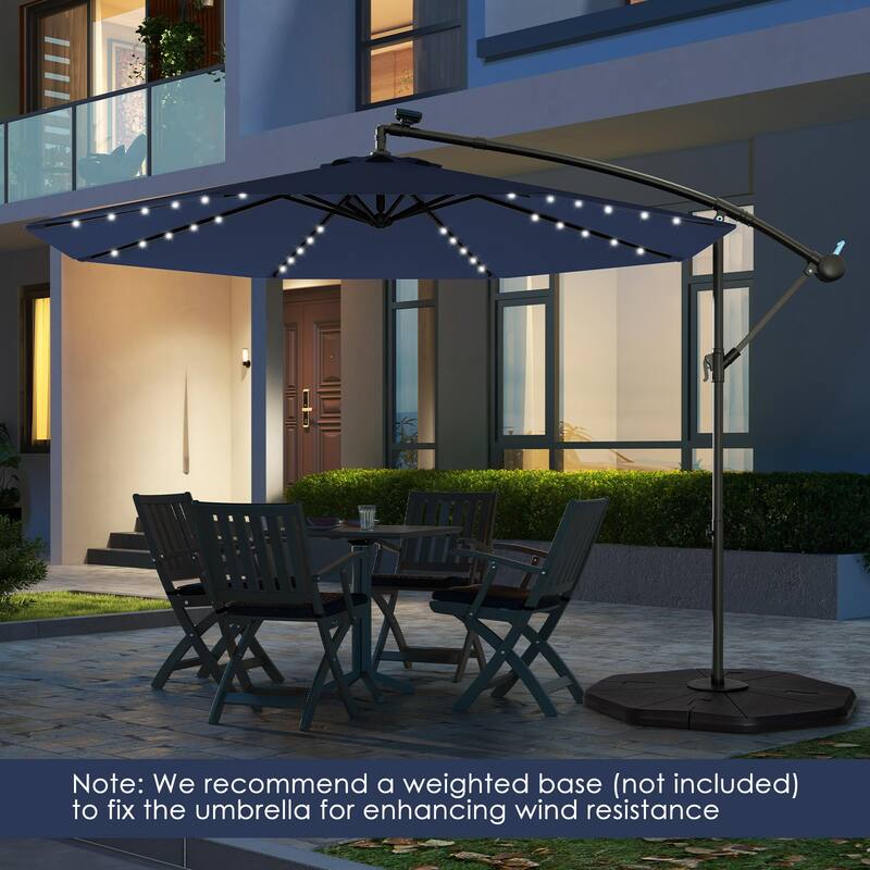 Gymax 10 Ft Solar LED 40 Lights Offset Umbrella Crank Cross Base Patio