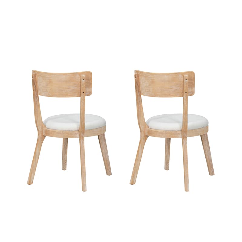 Set Of 2 Modern Upholstered Dining Chairs, Rubberwood,Natural+Beige