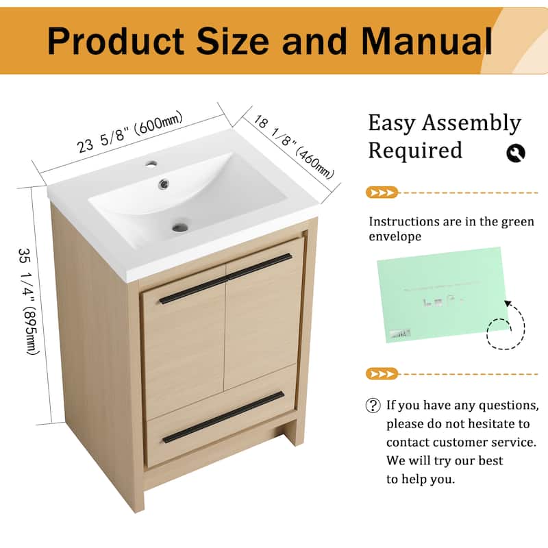 Malwee 24"/30"/36"/48"/60" Bathroom Vanity with Sink, FreeStanding Vanity with Soft Close Door and Drawer