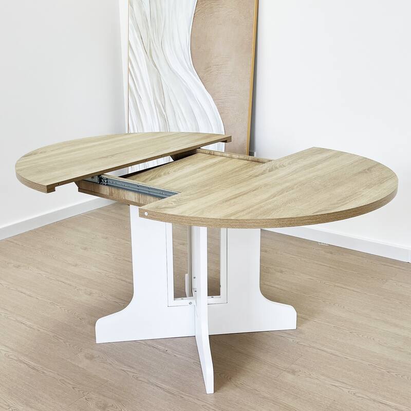 Dining Table For Farmhouse Kitchen Expandable Oval Table Top With Removable Leaf Trestle X Shaped Base