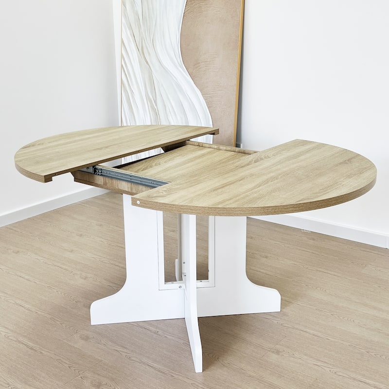 Dining Table for Farmhouse Kitchen Expandable Oval Table Top with Removable Leaf Trestle X Shaped Base