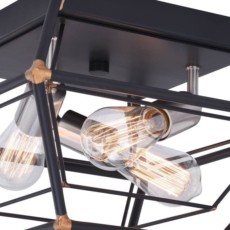 Bartlett 18-in W Bronze Industrial Cage Flush Mount Ceiling Light Fixture - 18-in. W x 8.75-in. H x 18-in. D