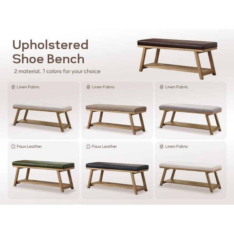 Solid Wood Shoe Bench with Cushion Entryway Shoe Bench