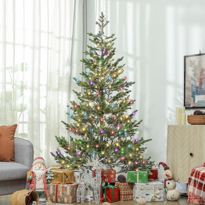 Green PE Steel 7.5ft LED Cedar Christmas Tree with 310 Lights - Dia. 48" x 90" H
