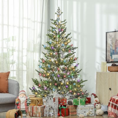HOMCOM 7ft Artificial Prelit Christmas Tree, Sparse Realistic Cedar Tree with Dual Color LED Lights and 2931 Tips and Remote