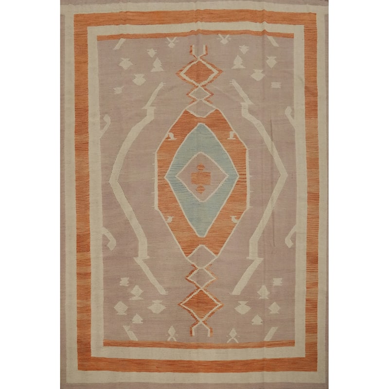 Hand Woven Oriental 100% Wool Carpet Southwestern Tribal Purples Kilim Area Rug - 9' 9'' X 8' 1''