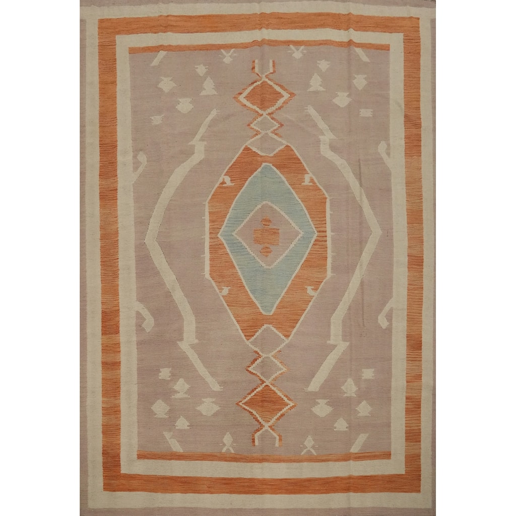 Hand Woven Oriental 100% Wool Carpet Southwestern Tribal Purples Kilim Area Rug - 9' 9'' X 8' 1''