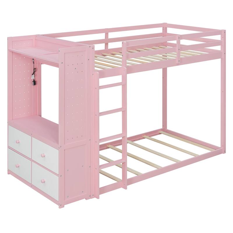 Twin Bunk Bed with Storage, Shelves, and LED Light Strip by Harper&Bright Designs