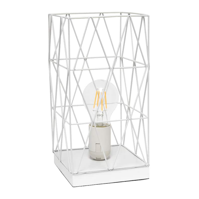Metal Cage Geometric Table Lamp with Rectangular Shade - 5 x 5 x 10 in. (L x W x H) - White