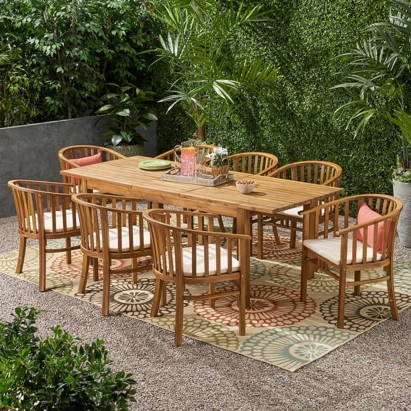slide 2 of 14, Christopher Knight Home - Alondra Acacia Wood Dining Set 7 chairs Teak Finish/Cream