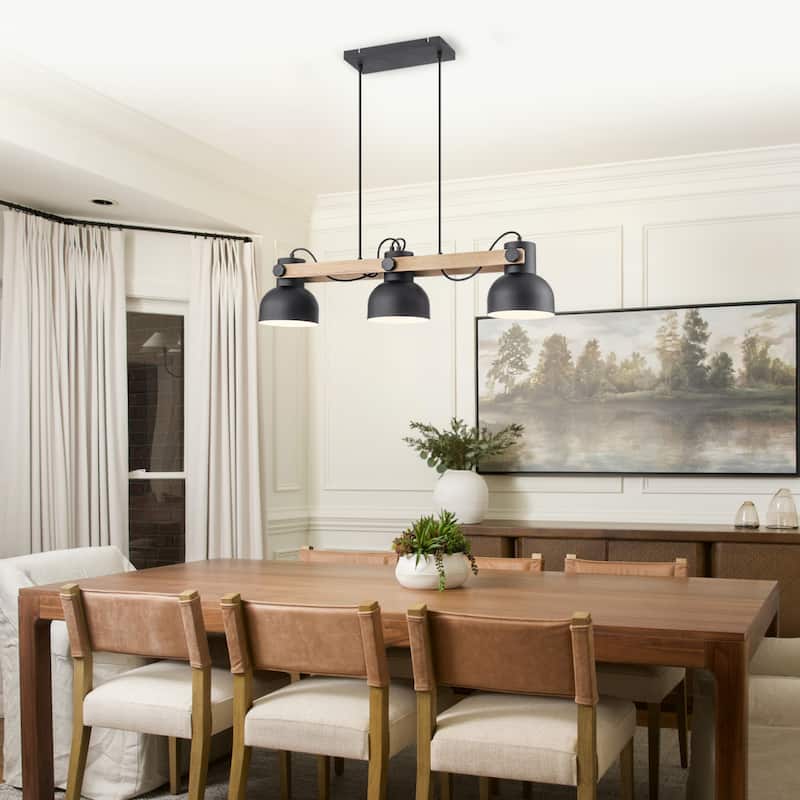 3-Light Industrial Linear Kitchen Island Pendant Light Dome Shades - Dia.32.68-in