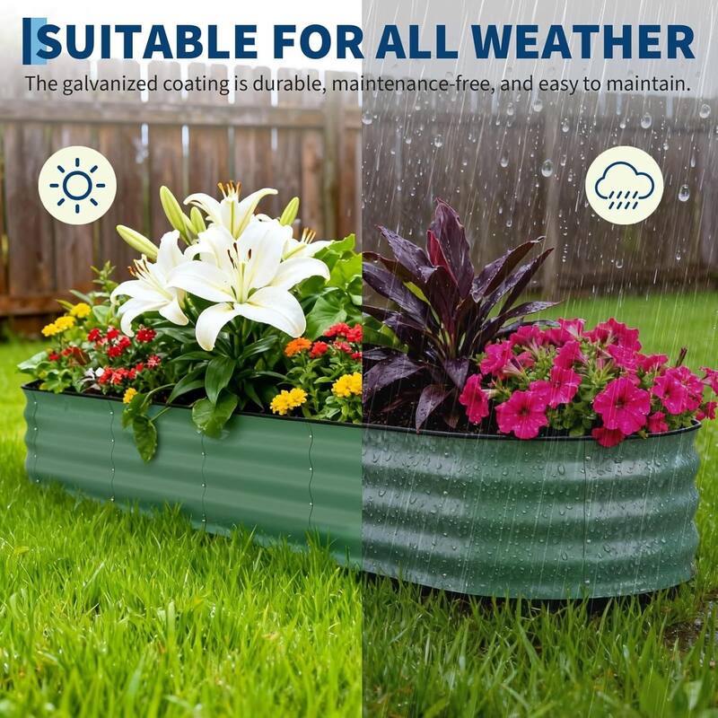 2 PCS 8x2x1.5 FT Galvanized Steel Raised Garden Bed, Planter for Vegetables, Flowers with Anti-Cut Strips - N/A