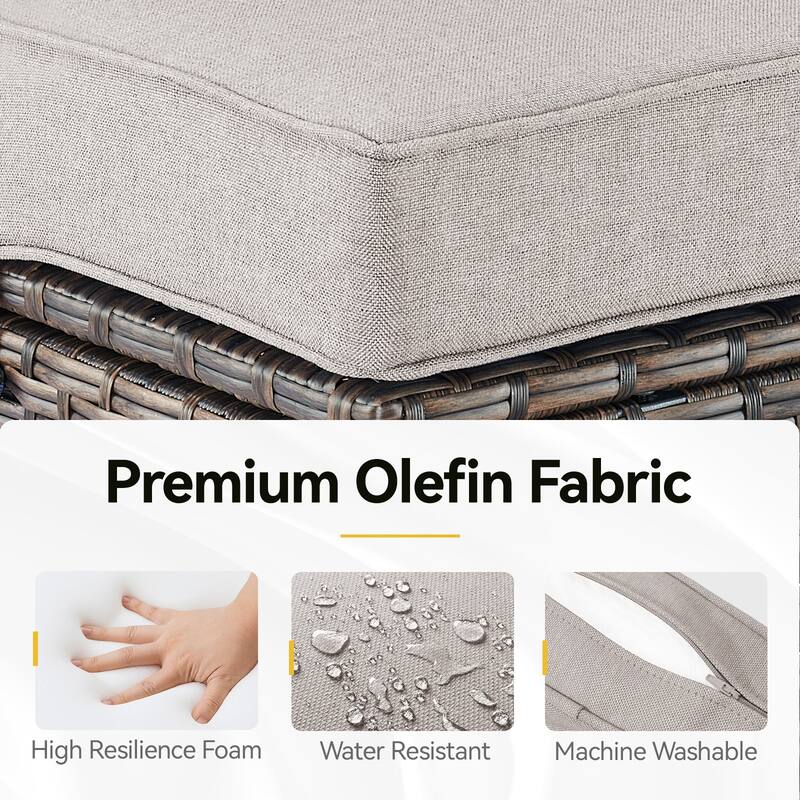 2 Pieces Patio Rattan Ottomans with cushions