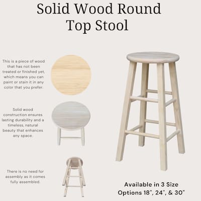 International Concepts Unfinished Round Top Stool