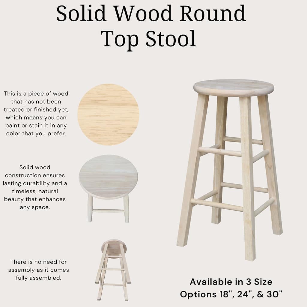 International Concepts Unfinished Round Top Stool