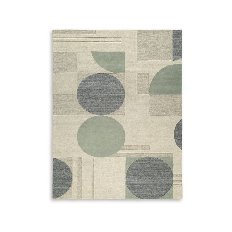Laen 8 x 10 Large Area Rug, Hand Tufted Geometric Shapes, Gray Wool - 8 x 10