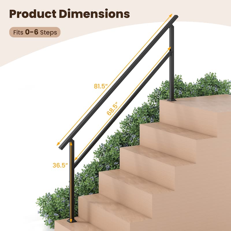 Gymax 2PCS Metal Handrail 0-6 Steps w/Flexible Angle Adjustment