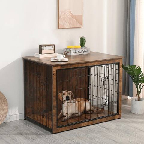 Erommy Wooden Dog Crate Table, End Table Dog Crate, Double-Door Dog Kennel for Small Medium Large X-Large Dog