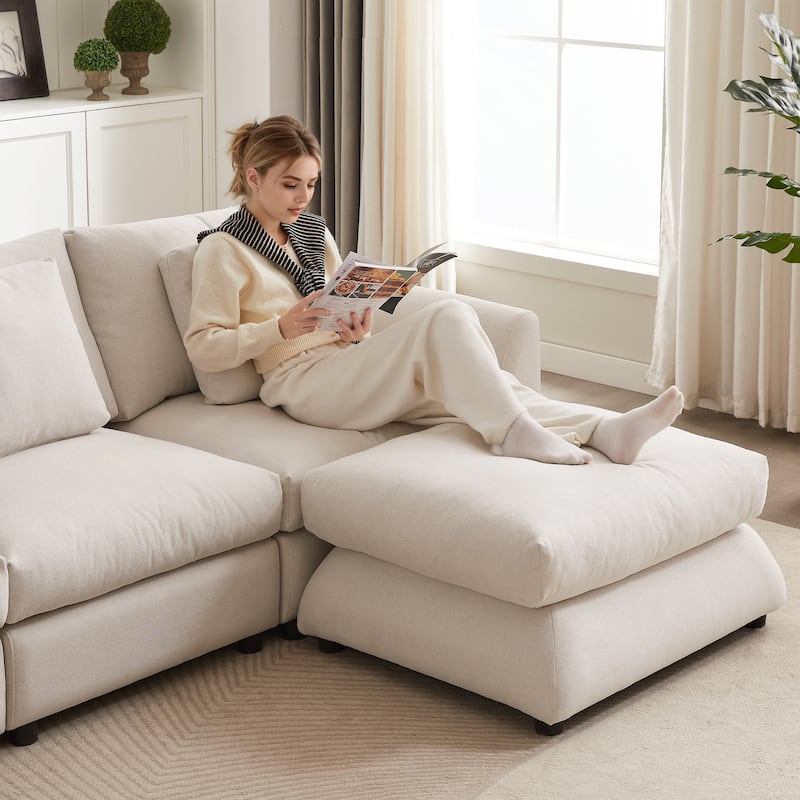102.2" Fabric L-Shaped Modular Sofa with Ottoman, 3 Cushions & 3 Pillows - Convertible Sleeper Sofa