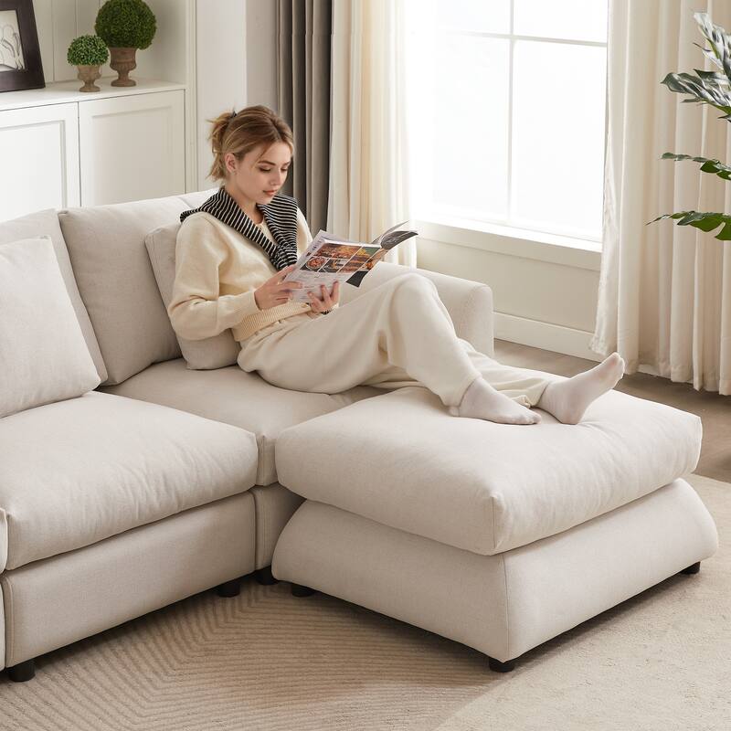Modern Modular L-Shaped Sectional Sofa with Ottoman, 3 Cushions and 3 Pillows for Living Room