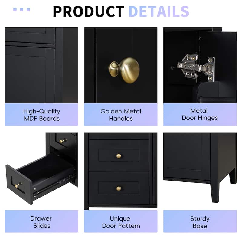 36-Inch Bathroom Vanity with Sink, MDF and Solid Wood Cabinet, 3 Drawers and Adjustable Shelf, Freestanding Design