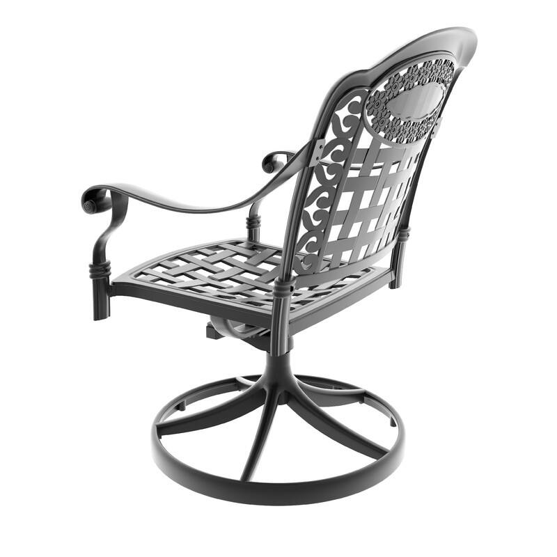 5-Piece Aluminum Rectangular Outdoor Patio Dining Set, 4 Cushioned Swivel Chairs, Table, All-Weather Frames