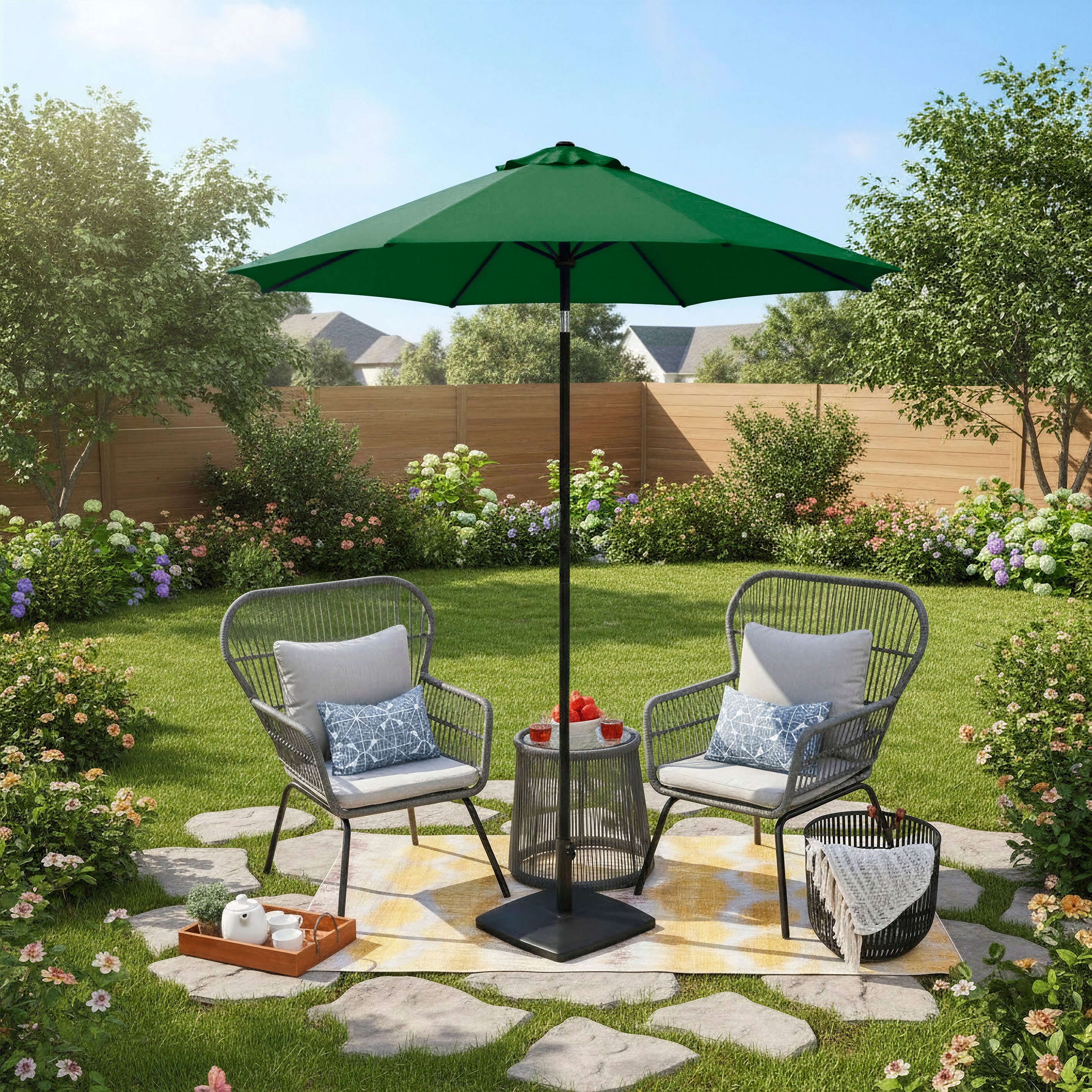 Sunline 7.5 ft Patio Market Umbrella with Crank & Push Button Tilt, UV Protection & Wind Vent, Hunter Green