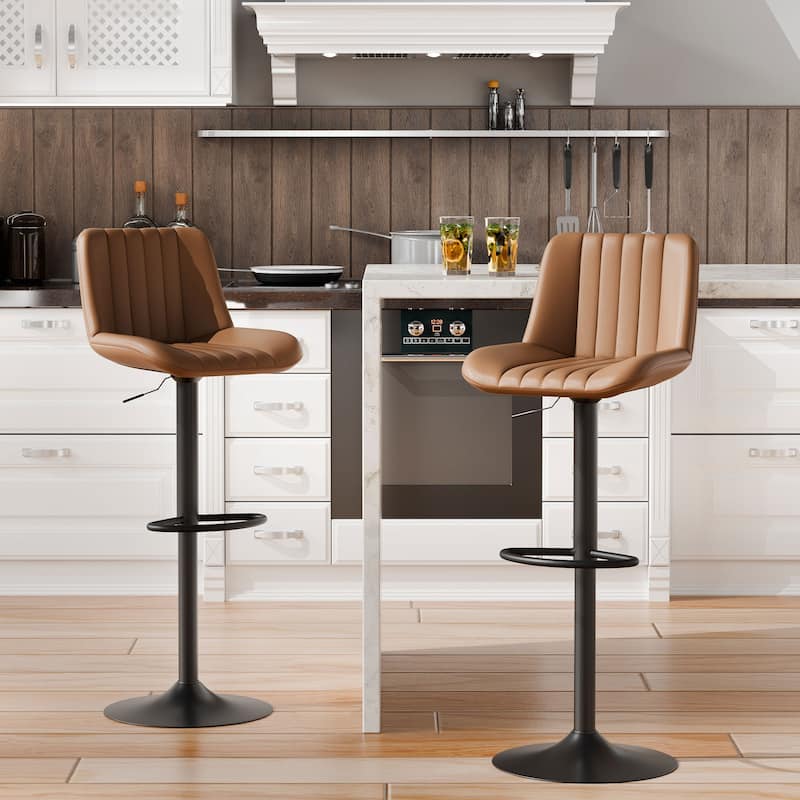 Bar Stool with 360° Swivel - Modern Kitchen & Home Bar Seating，Set of 2 - Brown