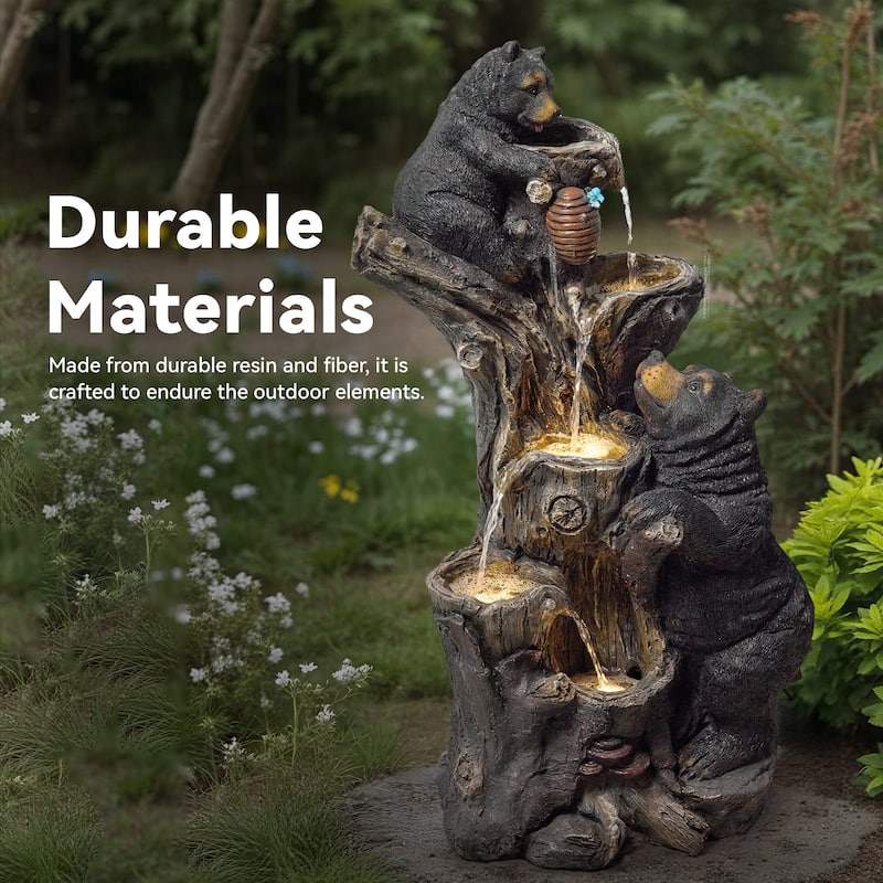 Vbal Resin Bears and Honeycomb 4-Tier water extraction Outdoor Fountain with LED Light