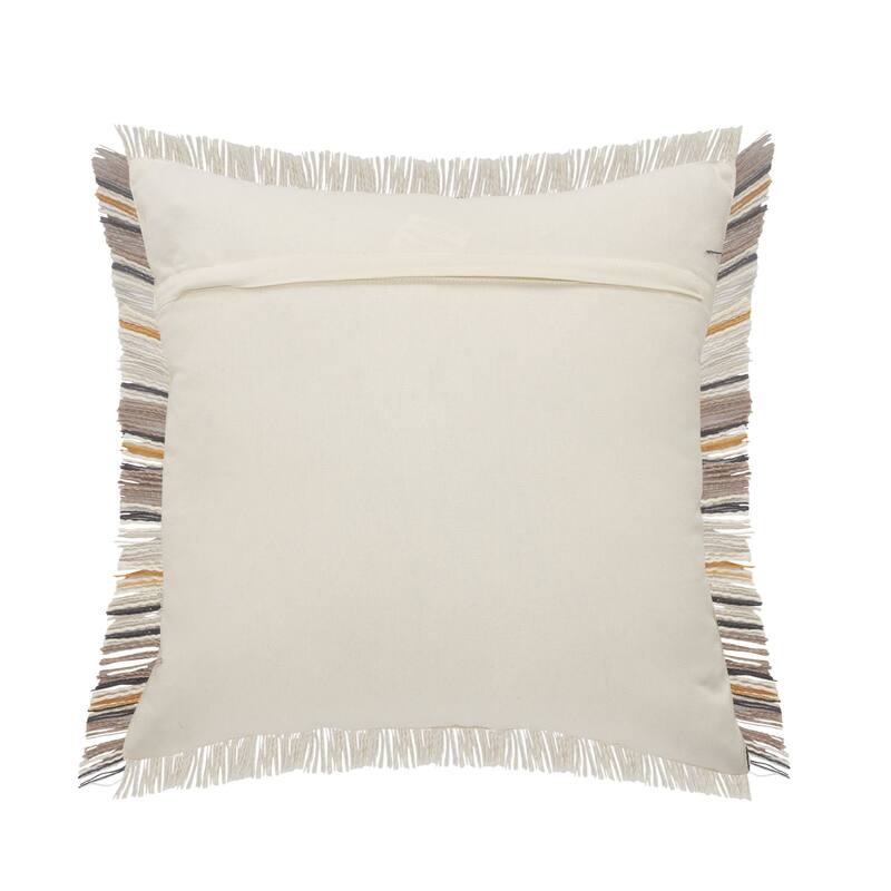 20" Taupe Brown and Yellow Striped Square Throw Pillow