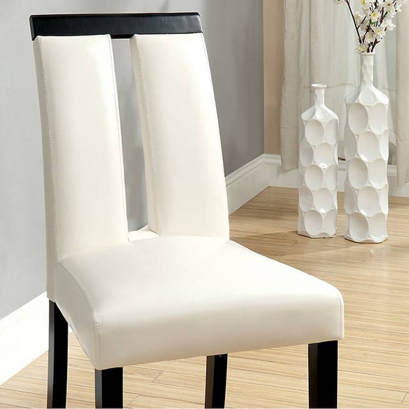 Contemporary Black Side Chair Set of 2 with White Leatherette Seats - 38.25 H x 26.5 W x 20.75 L Inches