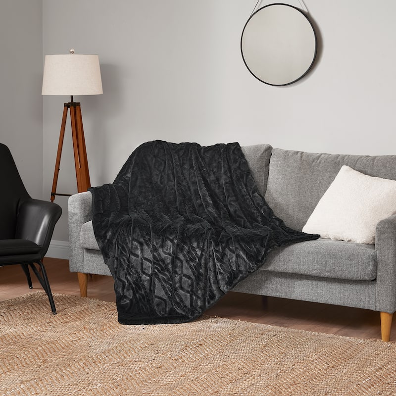 Lucky Brand Embossed Cable Rabbit Synthetic Fur 50" x 70" Throw Blanket