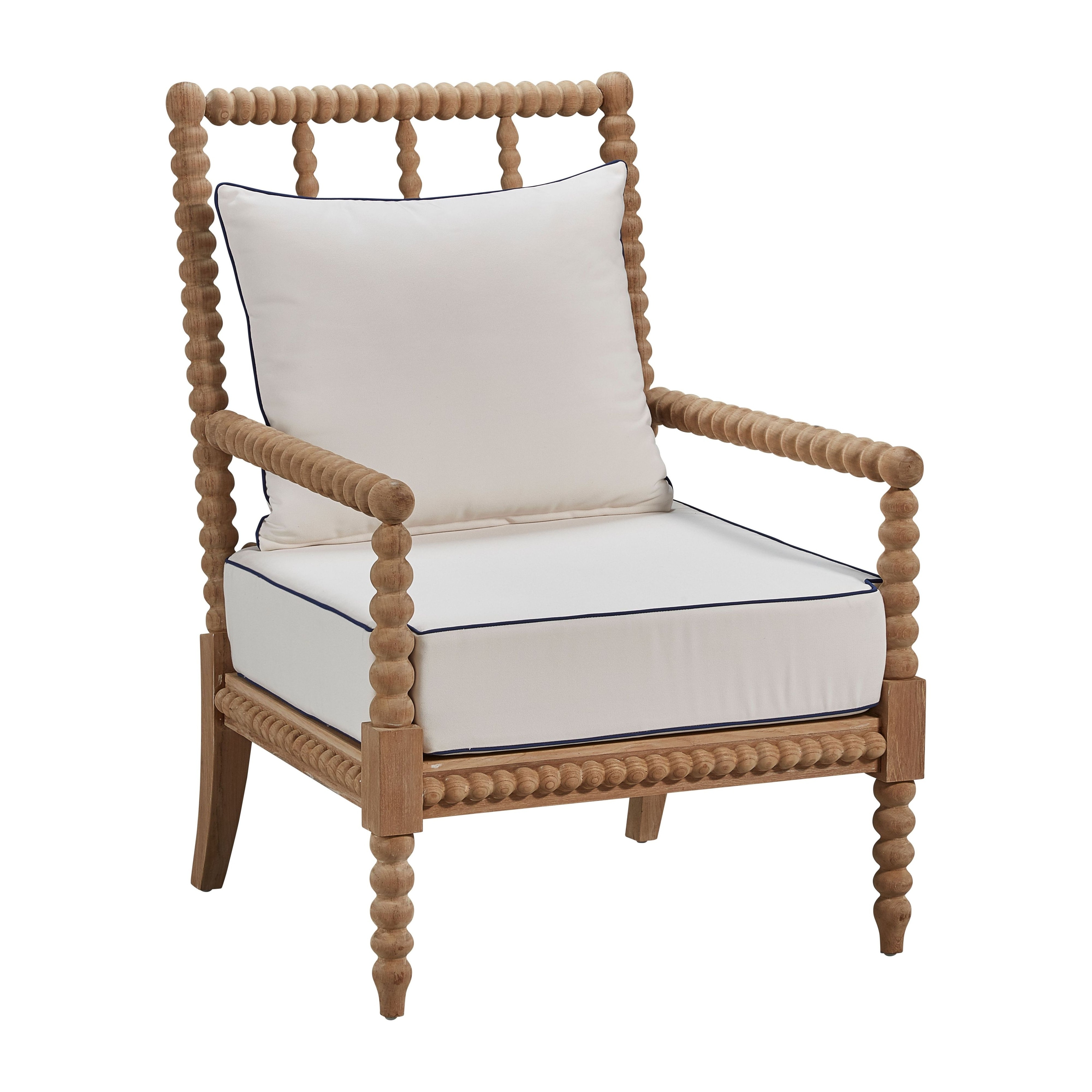 Bobbin Carved Teak Accent Armchair with Weather Resistant Cushions