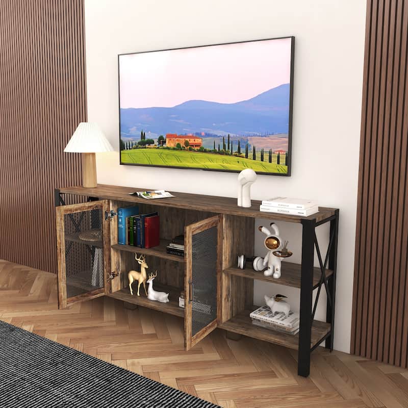 Espresso 70" Farmhouse TV Stand with Open Storage for TVs Up to 70"