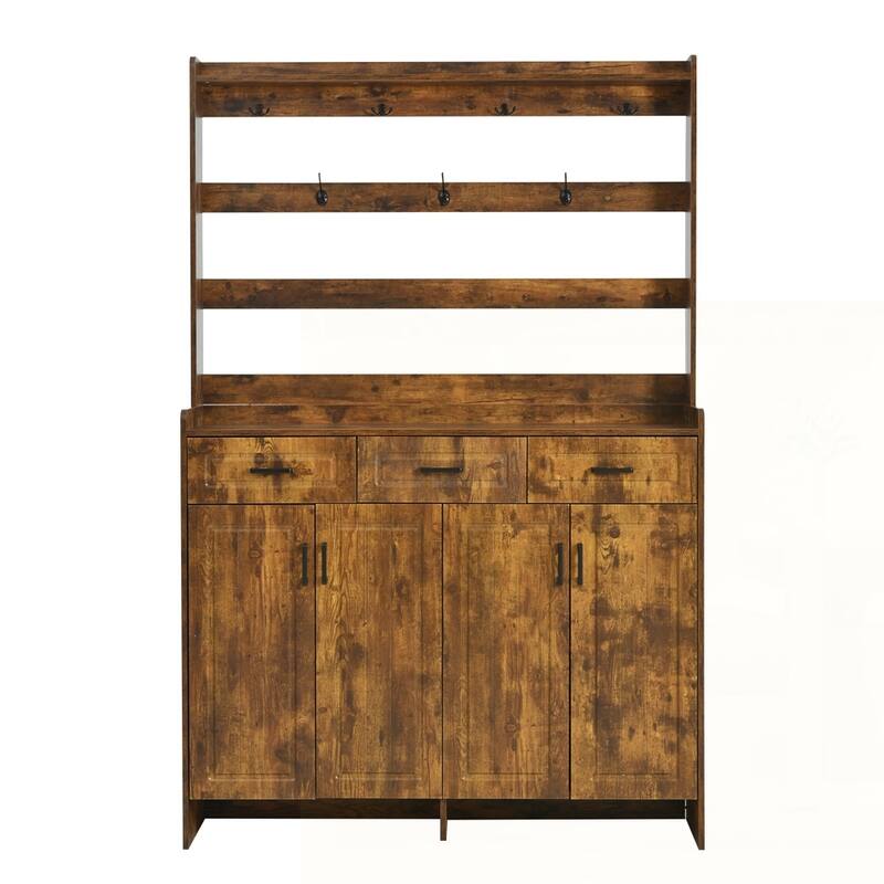 Four-Door Shoe Cabinet with Coat Rack
