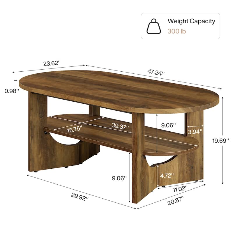47.24" Farmhouse Wooden Oval Center Coffee Table with Storage
