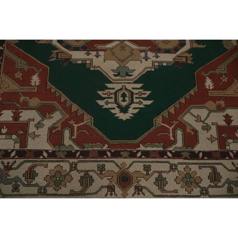Hand Knotted Oriental 100% Wool Carpet Traditional Medallion Green Sumak Area Rug - 9' 10'' X 8' 0''