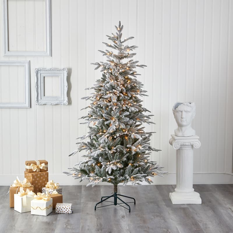 Artificial Christmas Tree 6.5ft Pre-Lit Holiday Spruce Tree with Lights & Branches - Green - 78