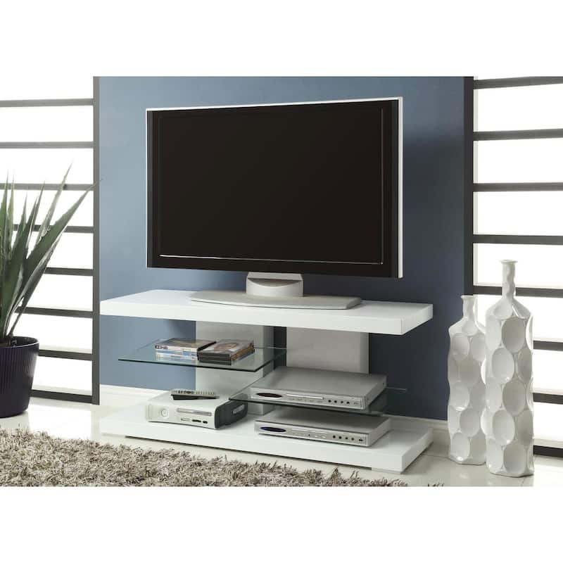 Modern Chic Design Glossy White Display TV Console with Glass Shelves
