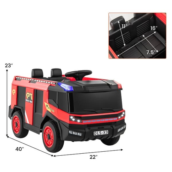 12V Fire Truck Ride on for Kids with Water Spray and Remote Control - 40" x 22" x 23"