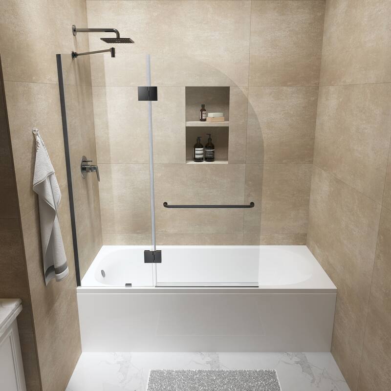 FELYL 48-inch Hinged Frameless Tub Door with Heat Soaking Process and Protective Coating Clear Glass