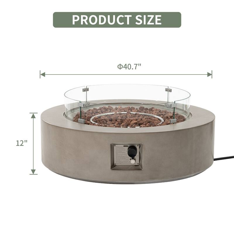 COSIEST Ecru Round Outdoor Propane Fire Pit with Wind Guard