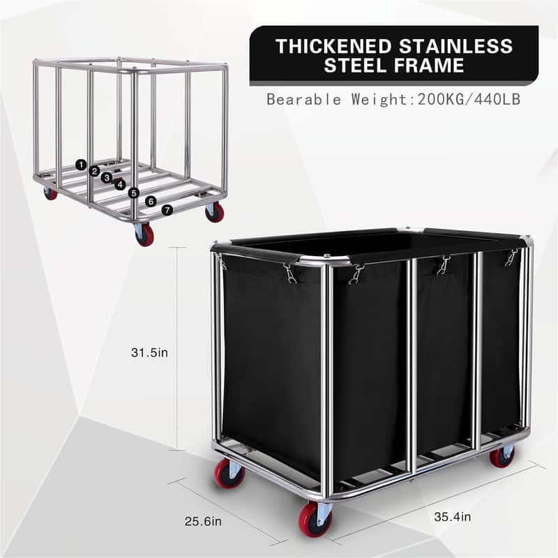 400L Large Laundry Basket with Wheels - 35.4"D x 25.6"W x 31.5"H
