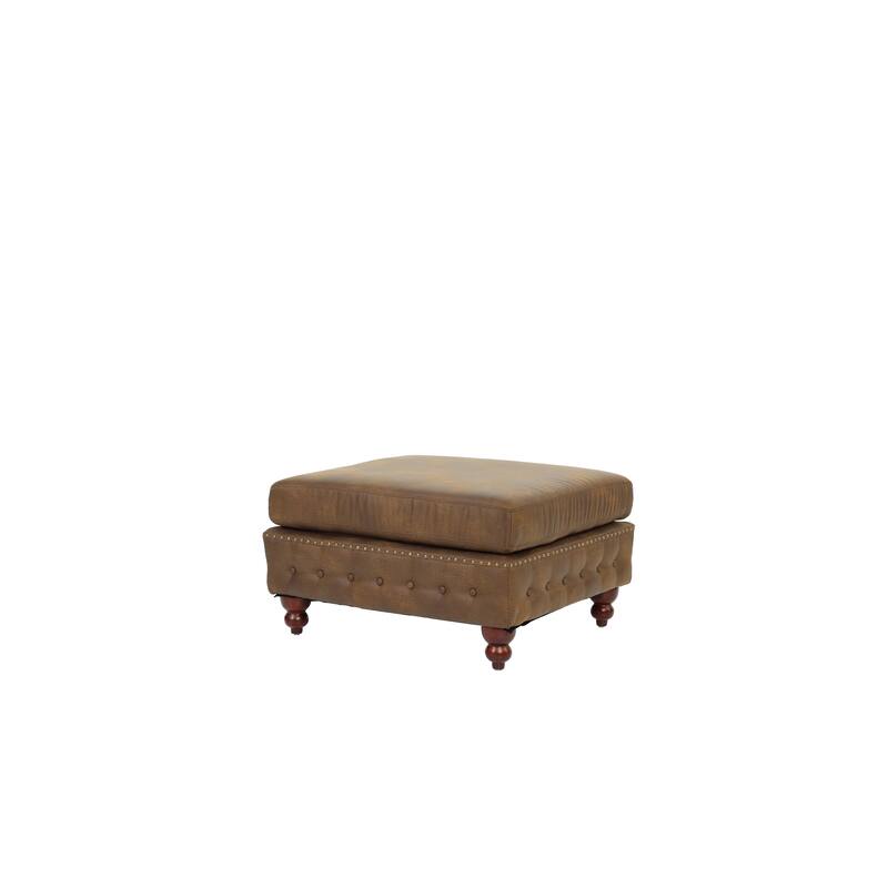 1pc Cocktail Ottoman Slate Breathable Leatherette Tufted Nailhead Wooden Legs Living Room Furniture