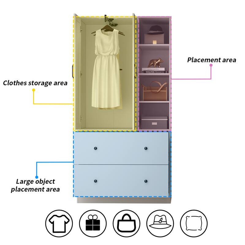 Wardrobe Closet Armoire with Mirror Scalable Hanging Rod Cabinet