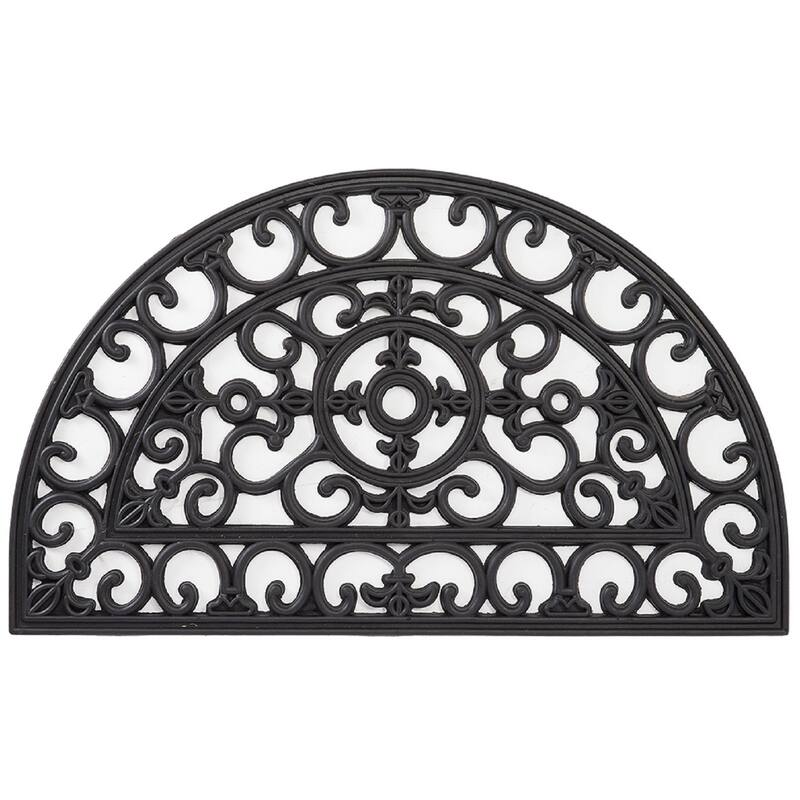Envelor Fleur De Los Wrought Iron Half Round Rubber Entrance Mat Welcome Doormat, 16 In. x 24 In.