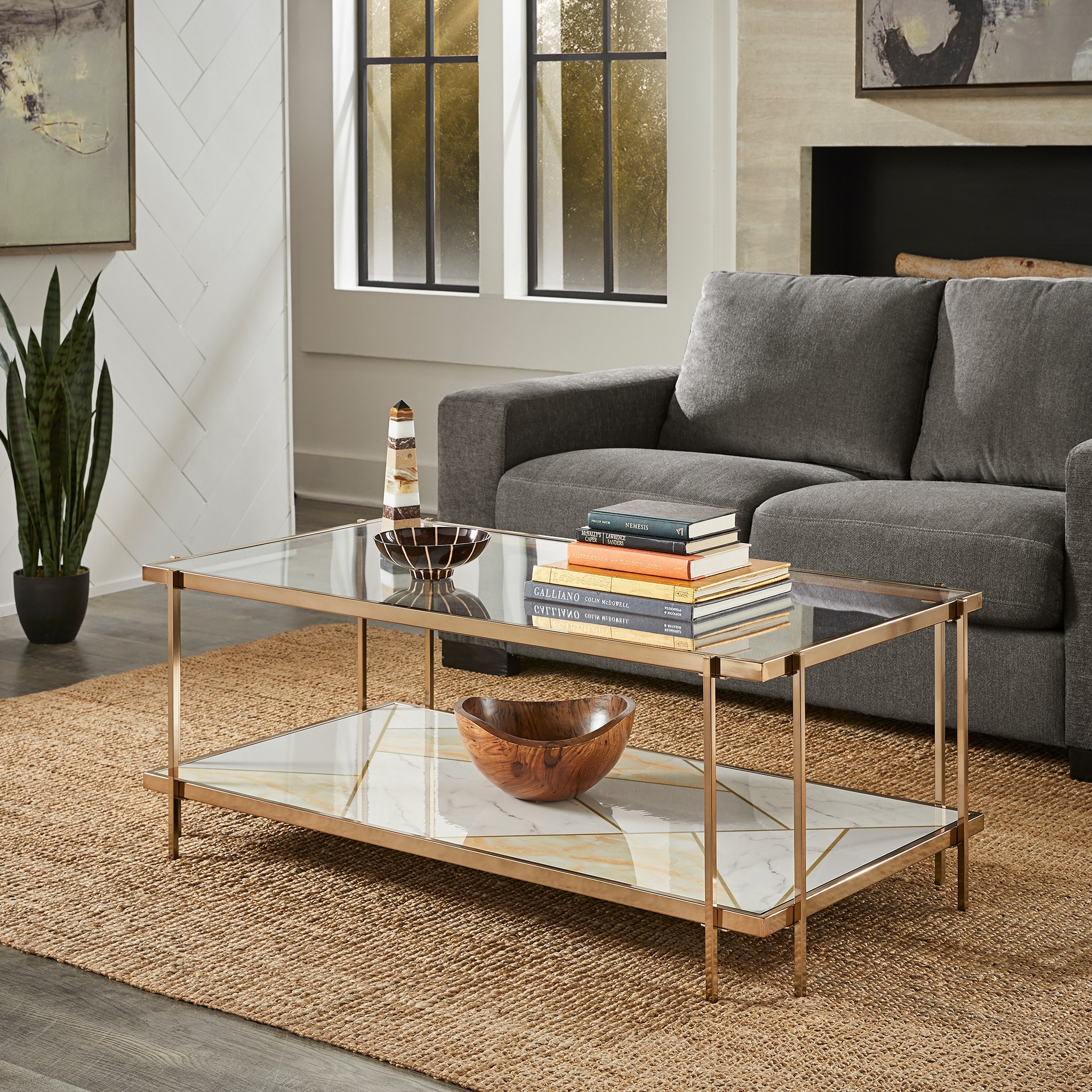 Kew Champagne Gold Finish End Table and Coffee Table Set by iNSPIRE Q Bold
