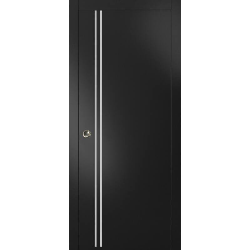 French Pocket Door 18x80 with Planum 0310 Matte Black with Kit Trims Rail - Black - 18" x 80"
